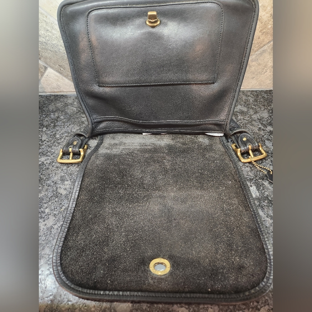 Vintage COACH Stewardess 9525 Brass Black Leather Crossbody Bag Costa Rica - Picture 11 of 16